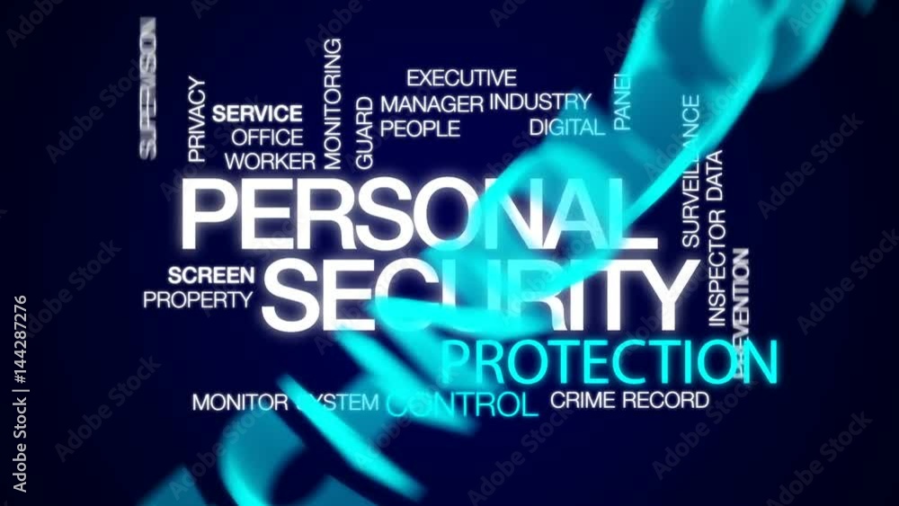 Poster personal security animated word cloud, text design animation.