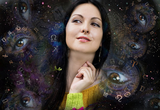 Woman and zodiac signs, astrologer