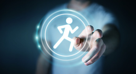 Young man using running application to check his performances 3D rendering