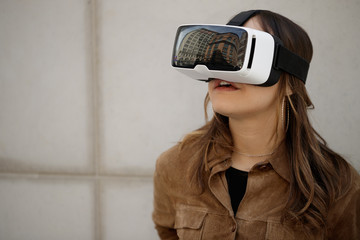 Young caucasian woman in city