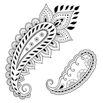 Henna tattoo flower template. Mehndi style. Set of ornamental patterns in the oriental style.