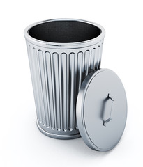Empty metal trash bin. 3D illustration