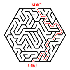 Hexagonal Maze Game background. Labyrinth with Entry and Exit. Vector Illustration.