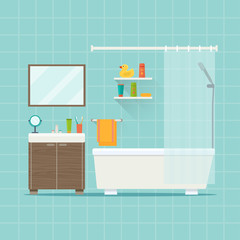 Modern bathroom interior. Flat vector illustration.
