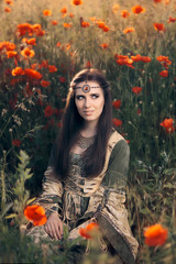 Medieval Princess in a Field of Poppies