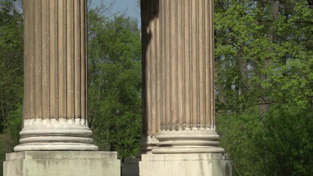 Tilt shot of pillars at the Concordia temple in the castle park of Laxenburg