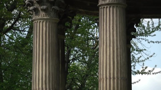 Tilt shot of pillars at the Concordia temple in the castle park of Laxenburg