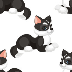 Children's seamless pattern in cartoon style with lovely puppies huskies. Vector background.