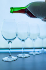 Row of wine glasses. 