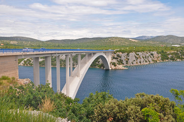 Beautiful sibenski bridge over river in Croatia