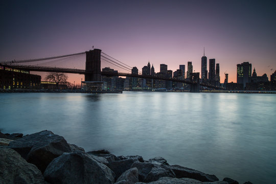 Manhattan view during twilight from dumbo location