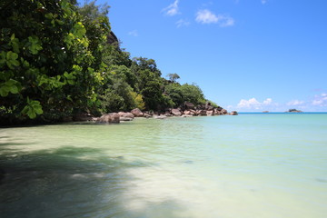 Ocean View / Cote D´Or Beach at Anse Volbert is situated in the north of Praslin Island, Seychelles, Indian Ocean, Africa 