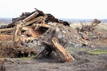 Remains of the ruins of an old village house