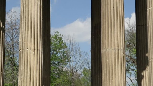 Tilt shot of pillars at the Concordia temple in the castle park of Laxenburg