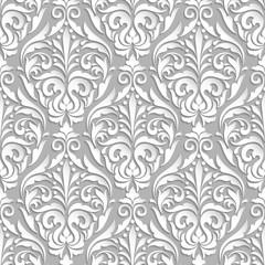 Vector damask seamless pattern background. Elegant luxury texture for wallpapers, backgrounds and page fill. 3D elements with shadows and highlights. Paper cut.