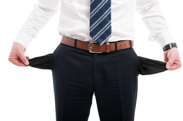 Close-up of elegant man showing his empty pockets