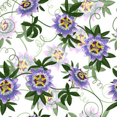 Passiflora Seamless Pattern - obrazy, fototapety, plakaty