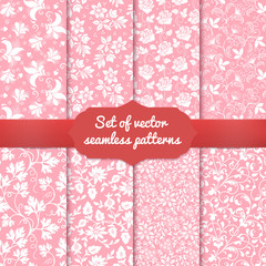 Set of vector flower seamless pattern backgrounds. Elegant textures for backgrounds, wallpapers etc.