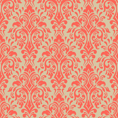 Vector damask seamless pattern background. Classical luxury old fashioned damask ornament, royal victorian seamless texture for wallpapers, textile, wrapping. Exquisite floral baroque template.