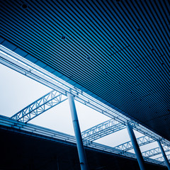 Fototapeta na wymiar Low angle view of building ceiling in blue tone,shot in city of China.