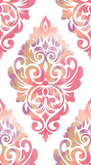 Vector damask seamless pattern element. Elegant luxury texture for wallpapers, backgrounds and page fill. Made with watercolors.