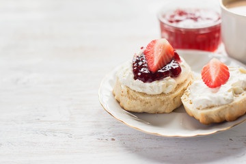 English cream teas with scones with clotted cream