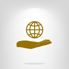 Hand holding globe vector icon