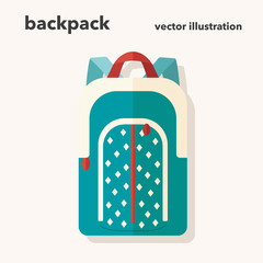 Vector illustration of Turquoise and white school backpack in flat design style