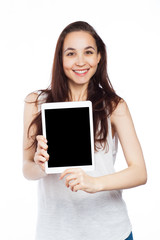 Young woman holding a digital tablet