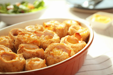 Crockpot with delicious chicken cordon bleu, closeup