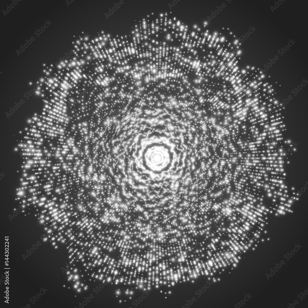 Poster abstract vector grayscale mesh background. point array of glowing particles. futuristic style card. 