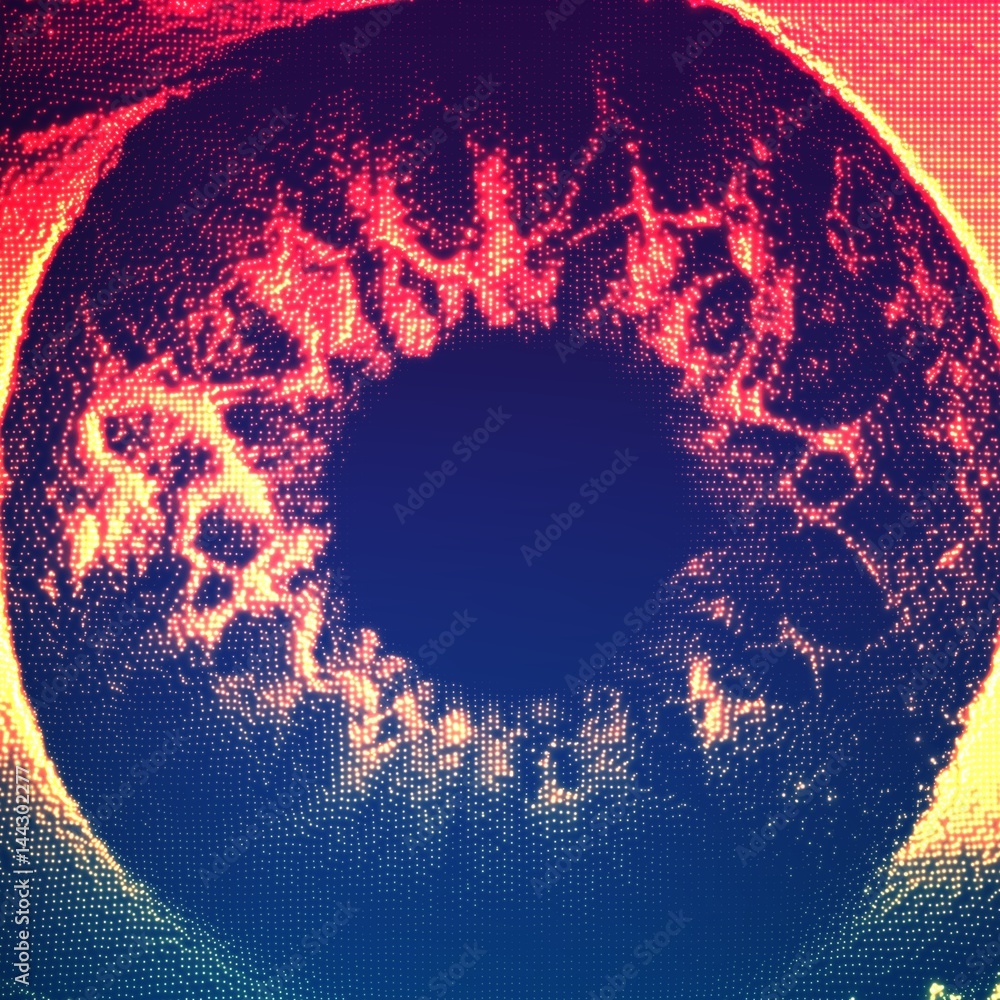 Poster abstract vector point mesh background. abstract pupil topography with displaced glowing points. futu