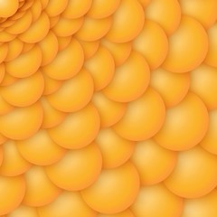 Chain of orange spheres with soft shadows on the orange background. Abstract geometric background.