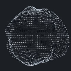 Abstract grayscale vector mesh distorted sphere made of points on dark background. Futuristic technology style. Elegant background for business presentations.Eps10