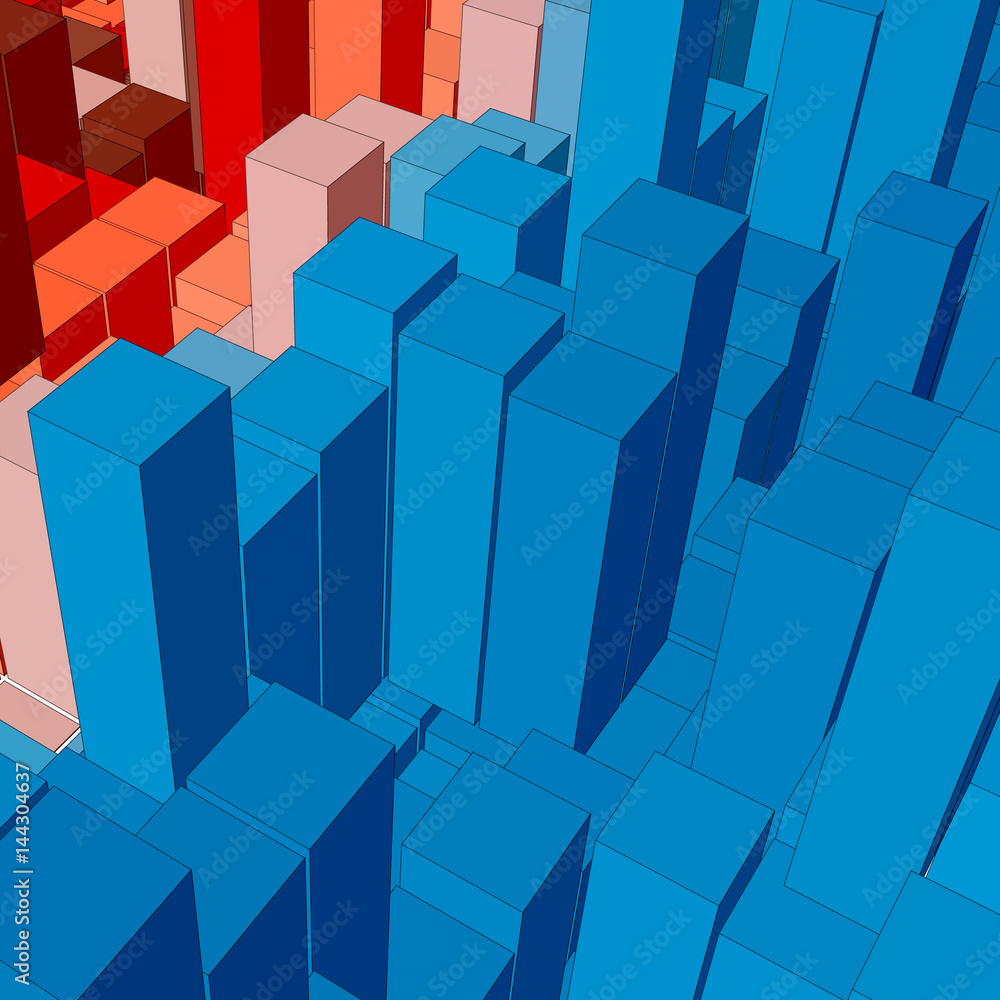 Poster abstract landscape with colored cubes. abstract topographies of digital space. fields of geometry. a