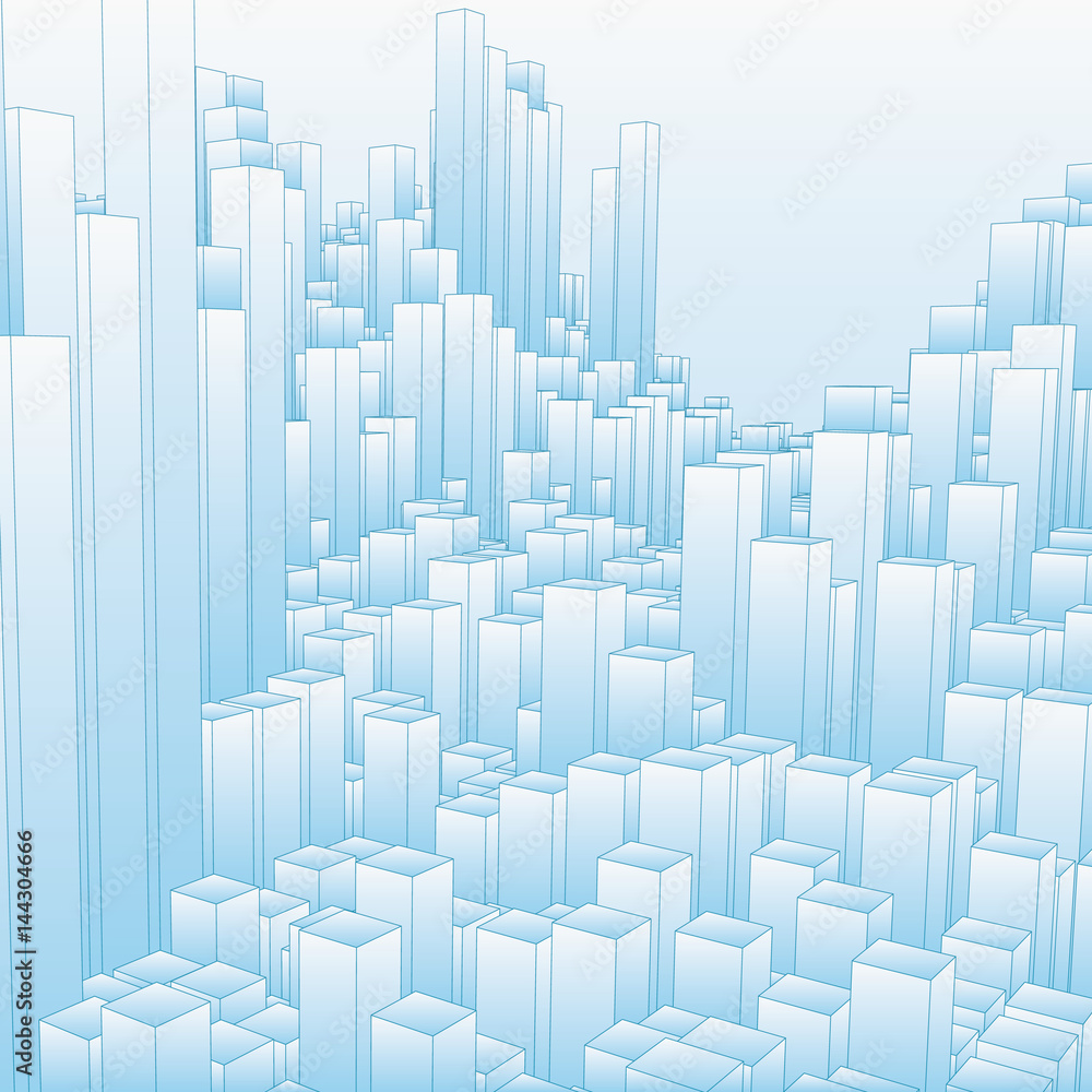 Poster abstract landscape with blue cubes. abstract topographies of digital space. fields of geometry. abst