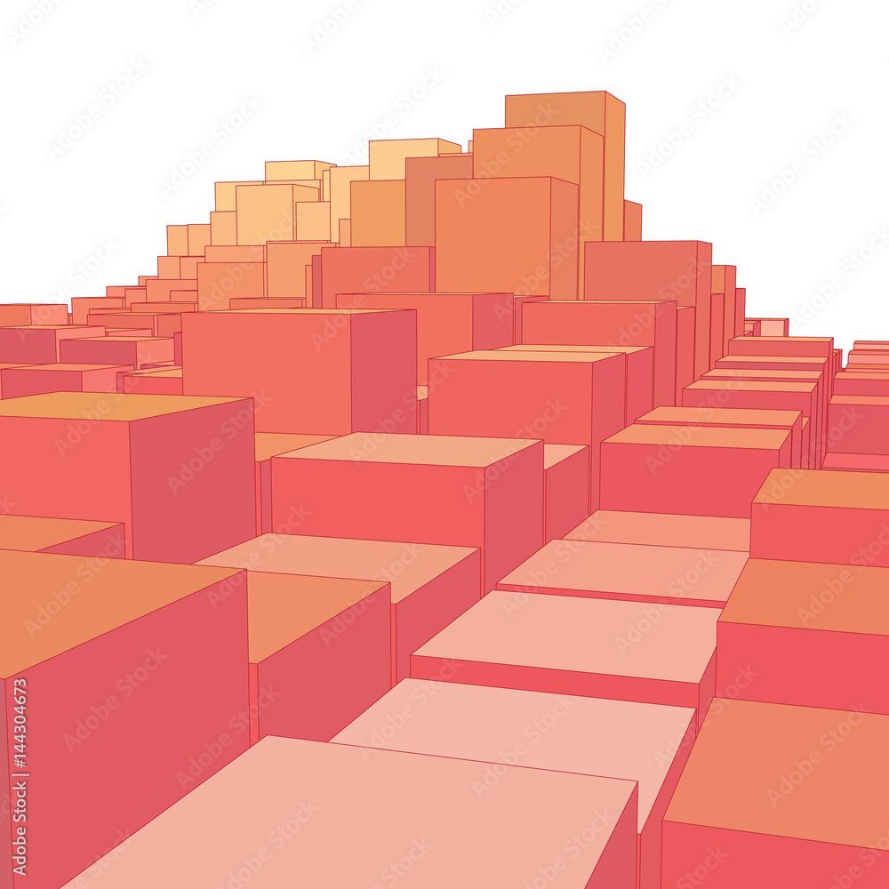 Poster abstract landscape with colored cubes. abstract topographies of digital space. fields of geometry. a
