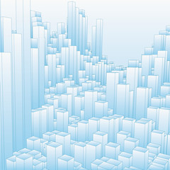 Fototapeta premium Abstract landscape with blue cubes. Abstract topographies of digital space. Fields of geometry. Abstract city with skyscrapers. Vector background. Eps 10