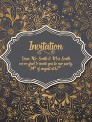 Wedding invitation and announcement card with ornament in Arabian style. Arabesque pattern. Eastern ethnic ornament. Elegant texture for backgrounds. Design template.