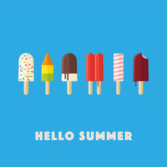 Hello Summer Illustration with popsicles and ice lollies