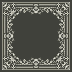 Vector floral and geometric monogram frame on dark gray background. Monogram design element. Vintage styled initial decoration.