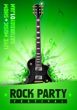 vector rock festival flyer design template with guitar