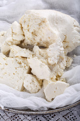 Homemade white brined feta cheese.