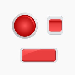 Three Glossy Red Buttons Vector Icons for Additional Elements of Any Illustrations