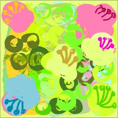 Wandcirkels plexiglas Abstract writing texture pink and blue and yellow and green tone, design for greeting cards and banners and posters © Anzhela