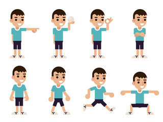 Boy in Different Poses and Actions Characters Icons Set Isolated Flat Design Vector Illustration