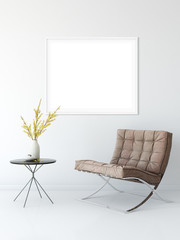 mock up posters in living room interior. Interior scandinavian style. 3d rendering, 3d illustration