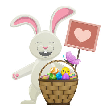 Cartoon Easter Bunny with Basket Illustration