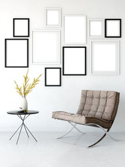 mock up posters in living room interior. Interior scandinavian style. 3d rendering, 3d illustration