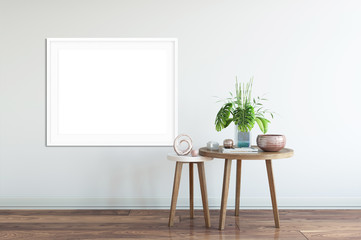 mock up posters in living room interior. Interior scandinavian style. 3d rendering, 3d illustration